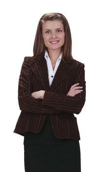 Portrait of a young businesswoman isolated against a white background