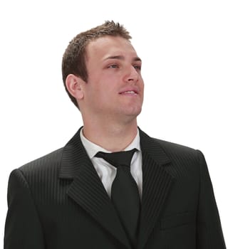 Portrait of a young businessman isolated against a white background.