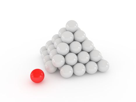 Pyramid with red ball isolated on white