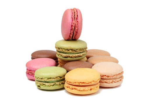 Traditional French sweets,macarons,isolated against a white background.
