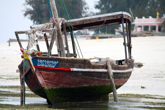 Boat on Nungwi white-sand beach, Zanzibar