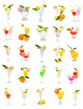 varied collection of cocktail isolated on white background
