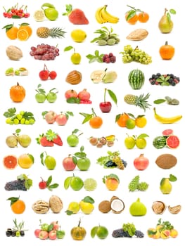 fresh fruits collection isolated on white background

