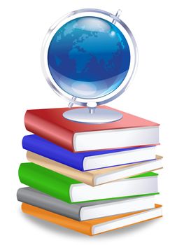 Earth Globe on Stack of Reference Text Books Illustration