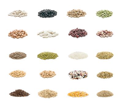 Organic seeds collection isolated on white background
