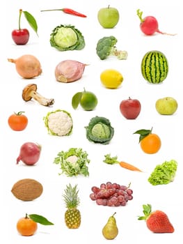 collection fruit and vegetables on white background