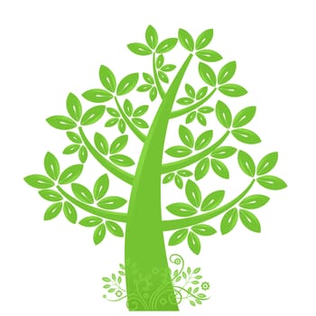 Abstract Eco Tree Silhouette with Leaves and Vines Illustration