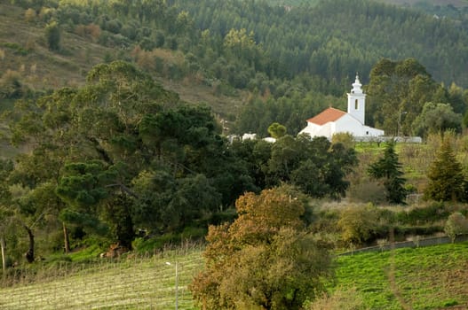 Little white church at Portigal's countryside