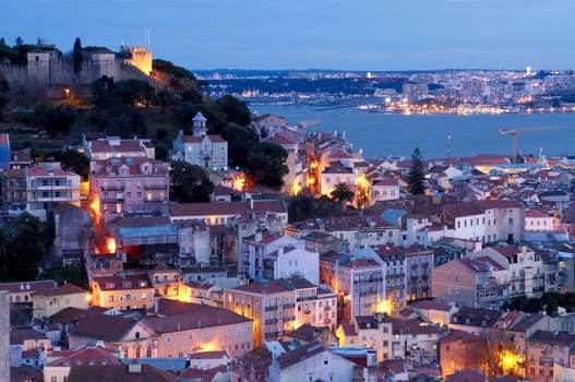 View of Lisbon's downtown  and martim Moniz square with river on the background