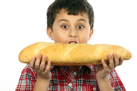 boy eating a big hamburger close up 