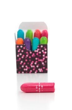 Box of U by Kotex bright coloured tampons manufactured by Kimberley-Clark Worldwide