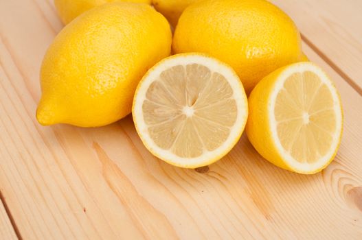 Fresh Lemons on Wooden Table