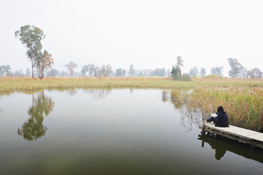 wetland with lonely girl