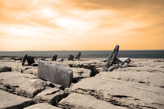 boulders in rocky landscape of the burren in county clare ireland