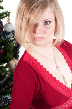 Beautiful woman in red isolated on white