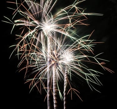 Firework display against black sky