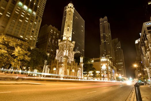 Water Tower Chicago Night Photography Downtown