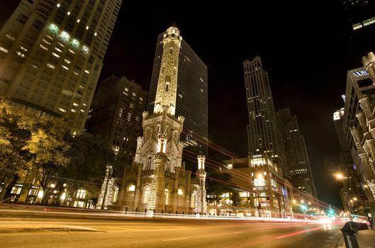 Water Tower Chicago Night Photography Downtown