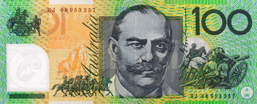 Australian one hundred dollar note isolated against a white background