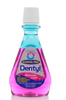 Dentyl mouth wash.  When mixed  the formulation creates an electrostatic reaction to  attract, lift and remove the bacteria and debris which cause bad breath and plaque.