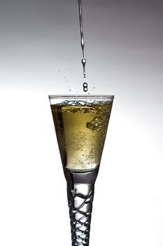 Champagne pouring into glass on gratuated background