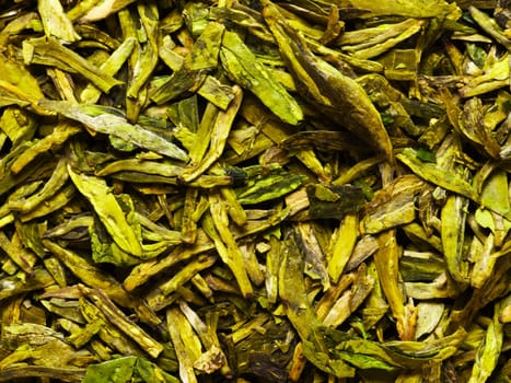 close up of dried chinese tea leaves
