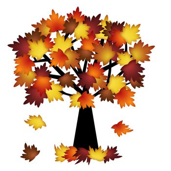 Colorful Fall Leaves on Tree Illustration in Autumn