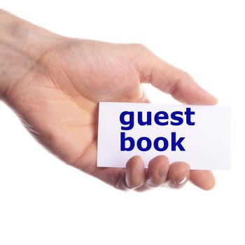 guest book or guestbook concept with hand and paper