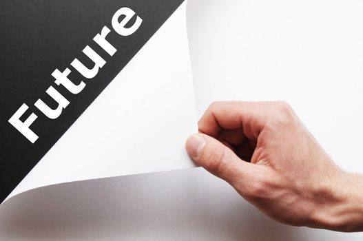future concept with hand holding paper with word