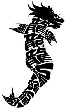 Chinese Dragonfish Black Clipart Isolated on White Background Illustration