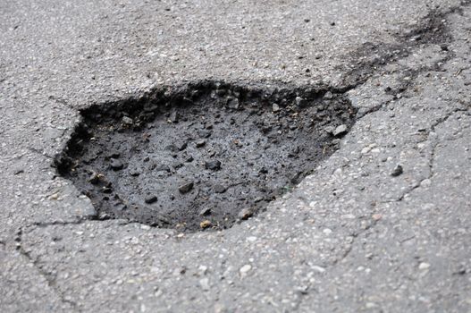 pothole road damage or pot hole concept with street