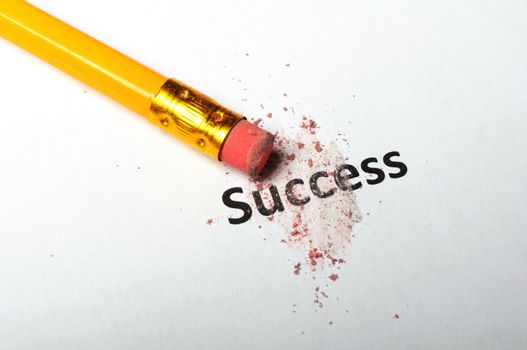 success or failure concept with word and eraser on white