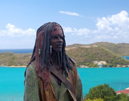 Pirate Jack Sparrow overlooks the harbor in Charlotte Amalie on the island of St Thomas in the US Virgin Islands