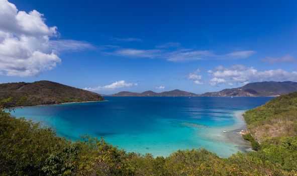 View along National Park coast on the Caribbean island of St John in the US Virgin Islands