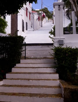 Steps up the steep hill town of Charlotte Amalie in St Thomas