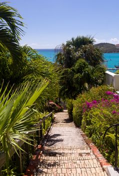 Steps up the steep hill town of Charlotte Amalie in St Thomas