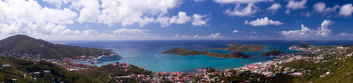 Aerial view of Charlotte Amalie Harbour in St Thomas