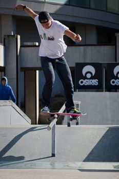 MAIA, PORTUGAL - OCTOBER 08: Alex Neto during the Osiris Maia Skate Challenge on October 08, 2011 in Maia, Portugal.