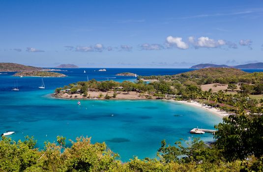 Panorama of Caneel Bay on the Caribbean island of St John in the US Virgin Islands