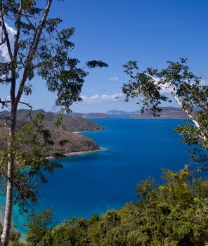 View along National Park coast on the Caribbean island of St John in the US Virgin Islands