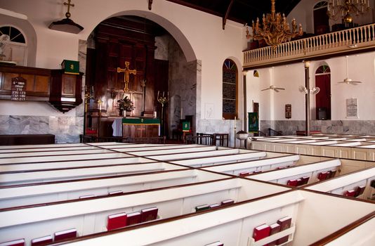 Interior of old Lutheran Church in Charlotte Amalie on St Thomas in the US Virgin Islands