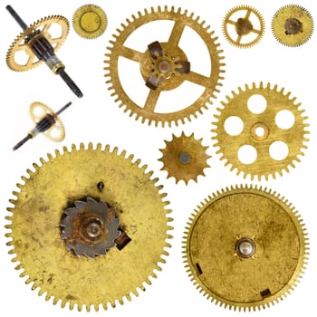 Set of various old cogwheels - gears - on white background