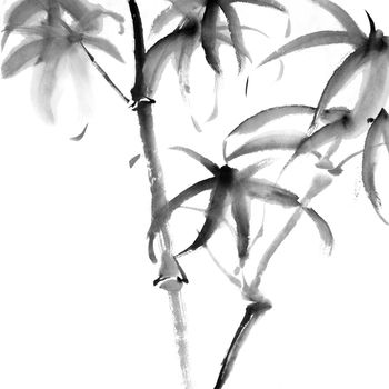 Chinese painting of bamboo on white background.