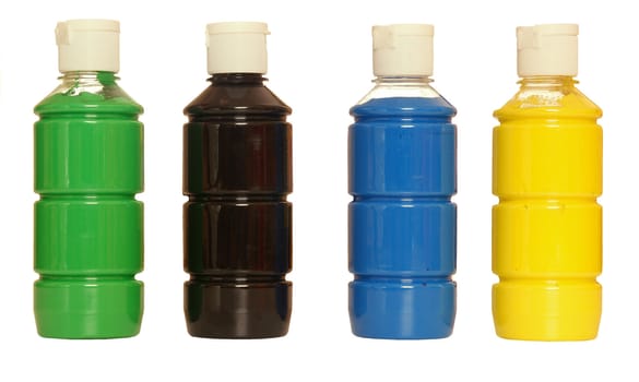 Bottles with paint, isolated against background