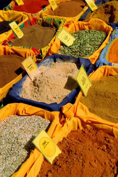 Assorted spices for sale on french farmers market in Perigueux, France