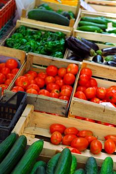 Fresh vegetables for sale on french farmers market in Perigueux, France