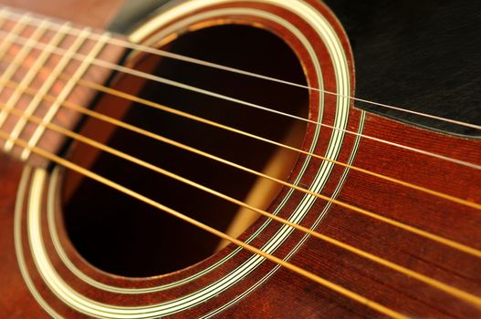 Body of an acoustic guitar close up