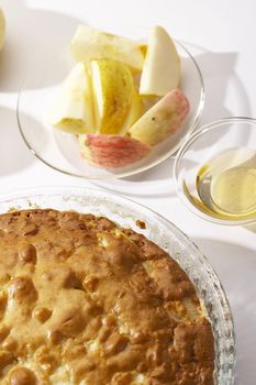 appetizing still life: apple-pie with fresh apple and honey