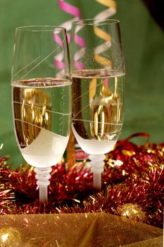 New Year's still life with champagne glasses 