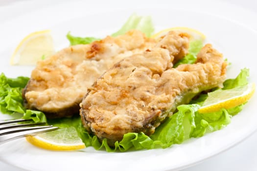 food series: freshfried fish with lettuce and lemon